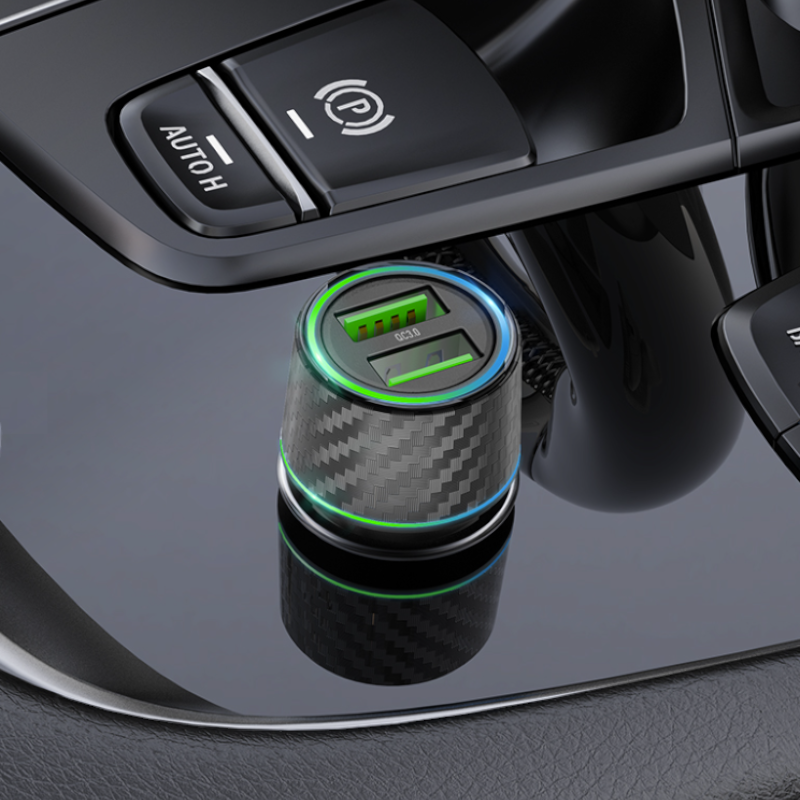 Avto polnilni adapter "Dual QC3.0" za hitro polnjenje 36W – Borofone – Črna