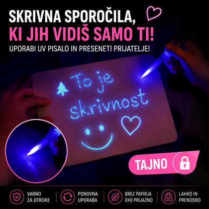 UV pisalo za skrivna sporočila na Magic Glow risalni tabli za otroke