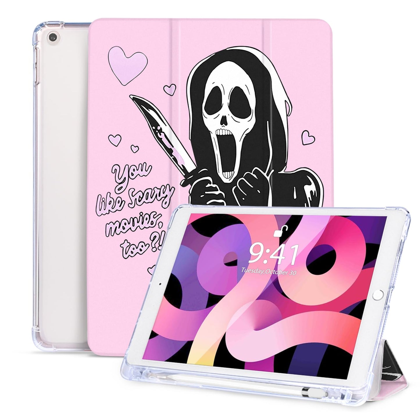 Ovitek za iPad 10.2 (9./8./7. Generacija) z Držalom za Pisalo, Samodejno Prebujanje/Spanje, Roza Vzorec Duhca