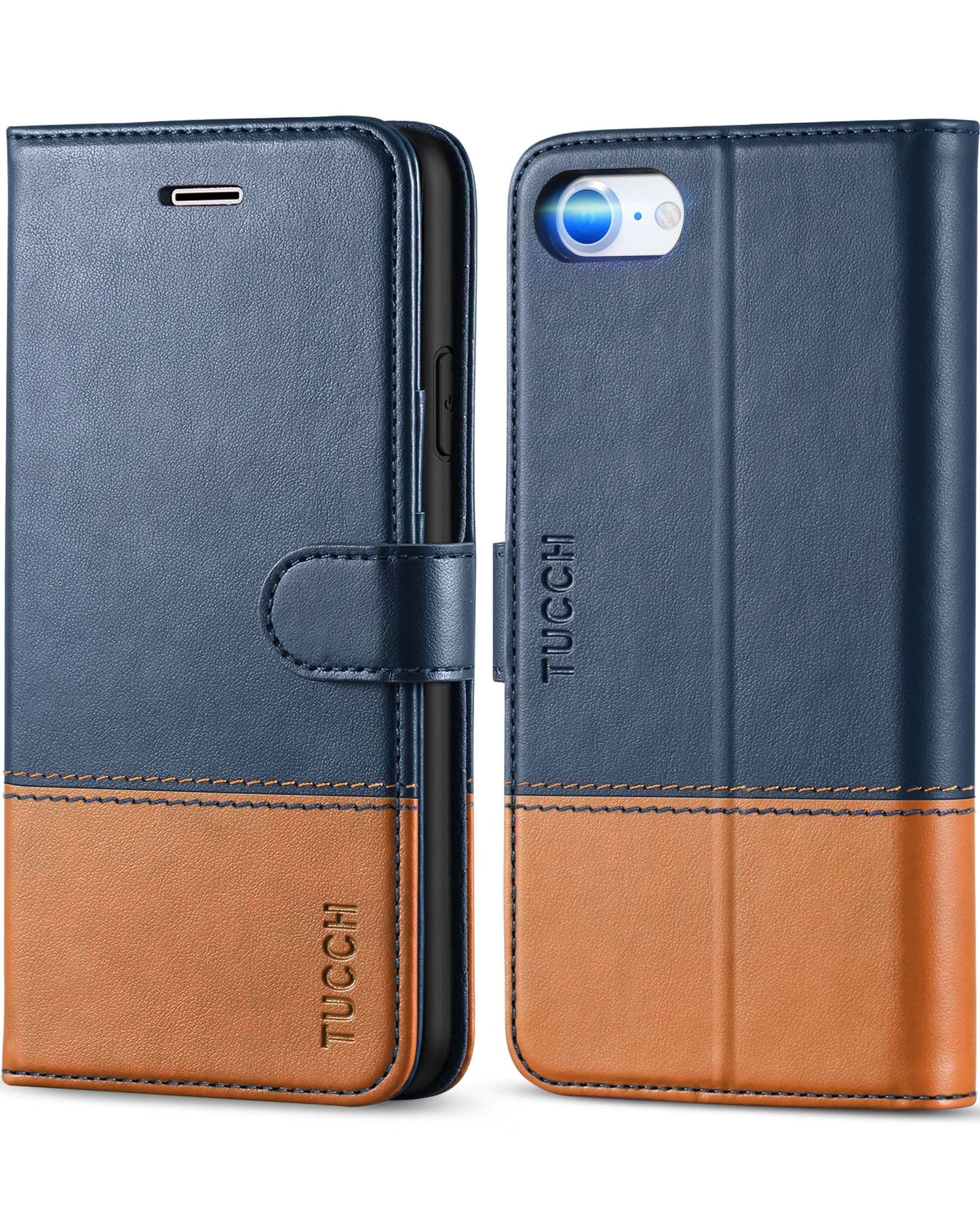 TUCCH usnjena torbica iPhone SE 2022 SE 2020 iPhone 8 7 modra rjava