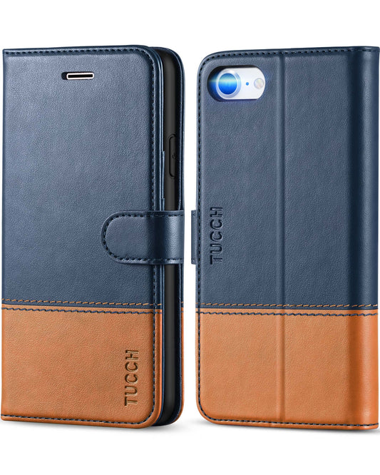 TUCCH usnjena torbica iPhone SE 2022 SE 2020 iPhone 8 7 modra rjava