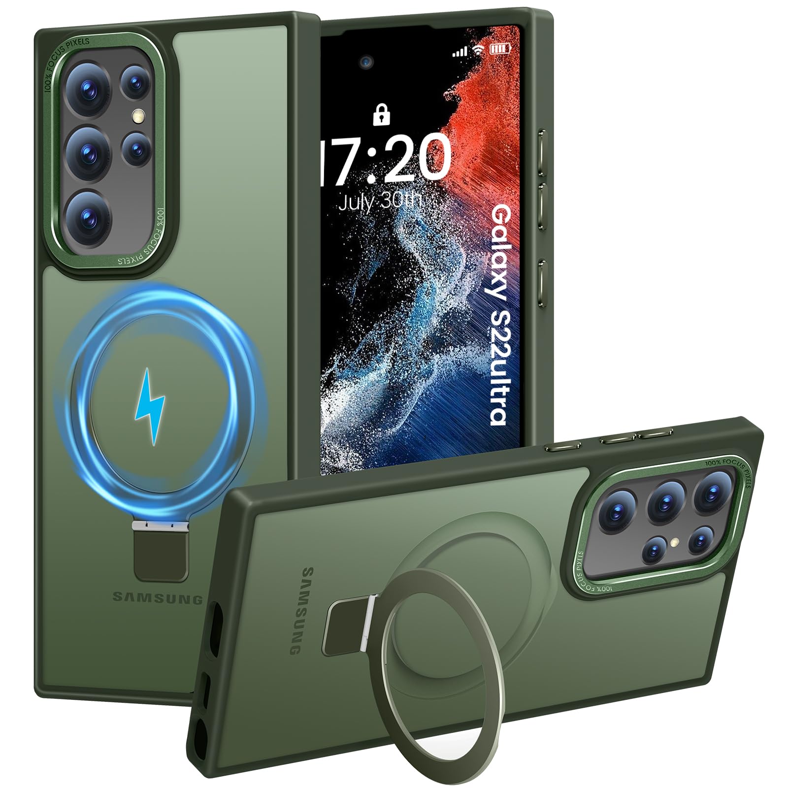 HuwaiH prozoren ovitek s stojalom Samsung Galaxy S22 Ultra zelena