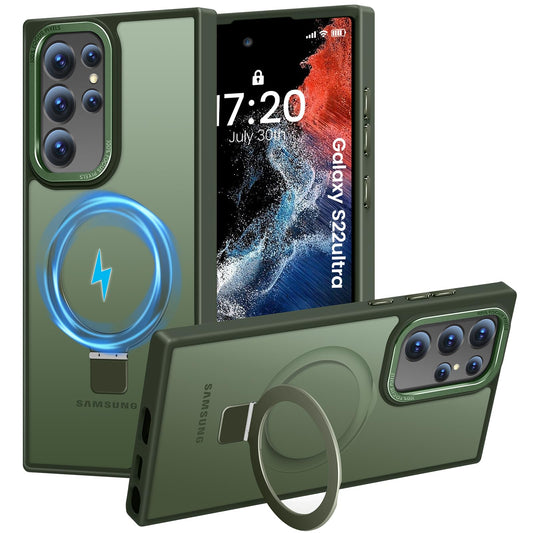 HuwaiH prozoren ovitek s stojalom Samsung Galaxy S22 Ultra zelena