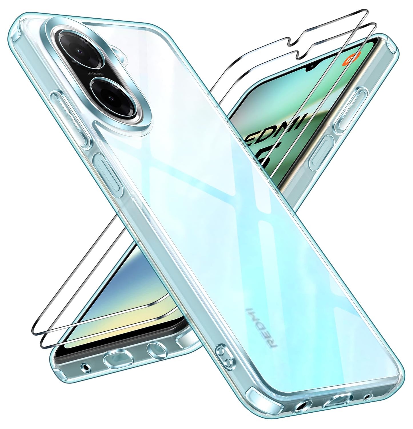 iVoler prozoren ovitek + 2x zaščitno steklo za Xiaomi Redmi A5 4G – rumen rob, anti-shock