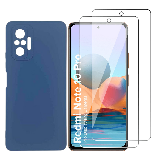 Ovitek "Oureidoo" + 2 stekli za Xiaomi Redmi Note 10 Pro – Infostyle – Temno modra