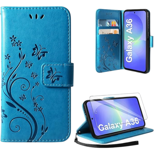 Preklopna torbica + zaščitno steklo za Samsun Galaxy A12 – Infostyle – Modra