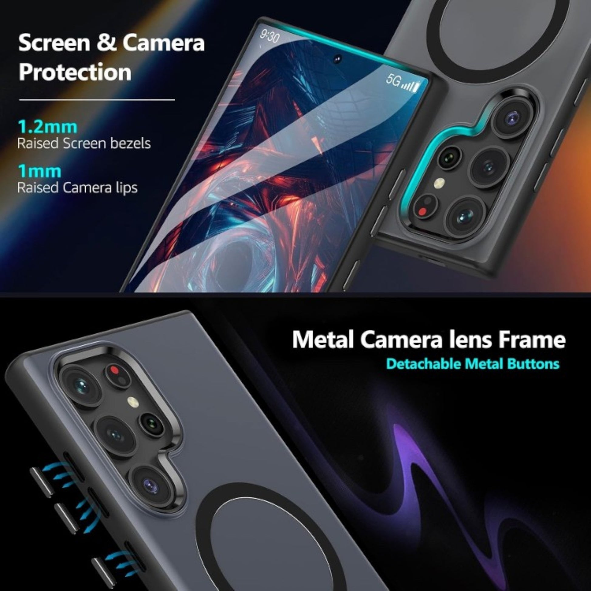 Ovitek "clear magsafe" + zaščitno steklo za telefon Samsung Galaxy S24 Ultra, črna – MATEPROX