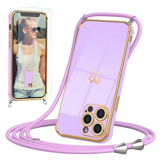 Ovitek z vrvico "Togestar" + zaščitno steklo za iPhone 11 Pro, vijolična – Vijolična