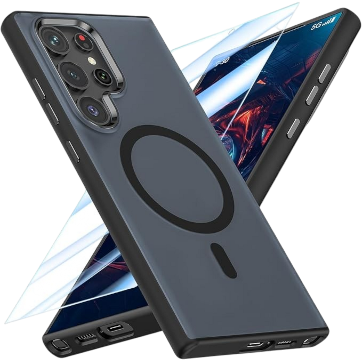 Ovitek "clear magsafe" + zaščitno steklo za telefon Samsung Galaxy S24 Ultra, črna – MATEPROX – Črna