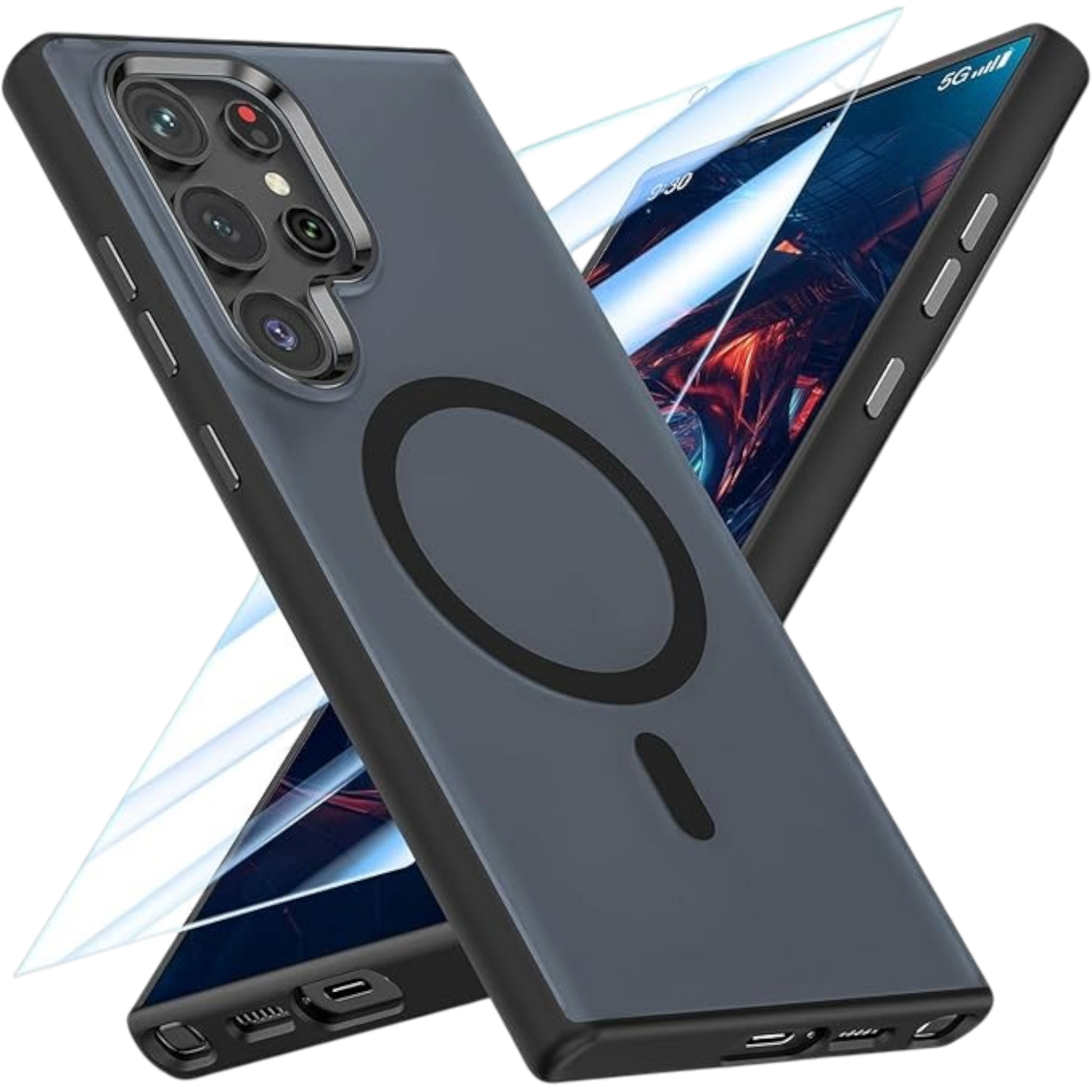 Ovitek "clear magsafe" + zaščitno steklo za telefon Samsung Galaxy S24 Ultra, črna – MATEPROX – Črna