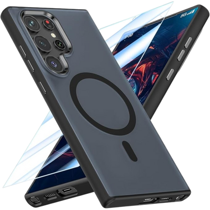 Ovitek "clear magsafe" + zaščitno steklo za telefon Samsung Galaxy S24 Ultra, črna – MATEPROX – Črna