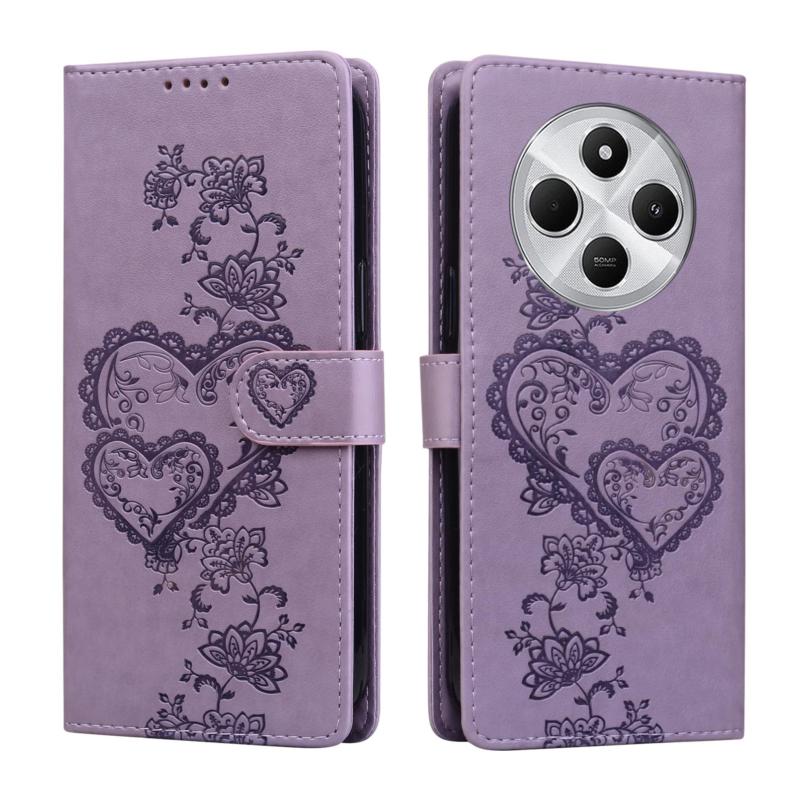 Preklopni-ovitek-za-Xiaomi-Redmi-14C-vijolično-srce:Preklopni ovitek za Xiaomi Redmi 14C – vijolično srce