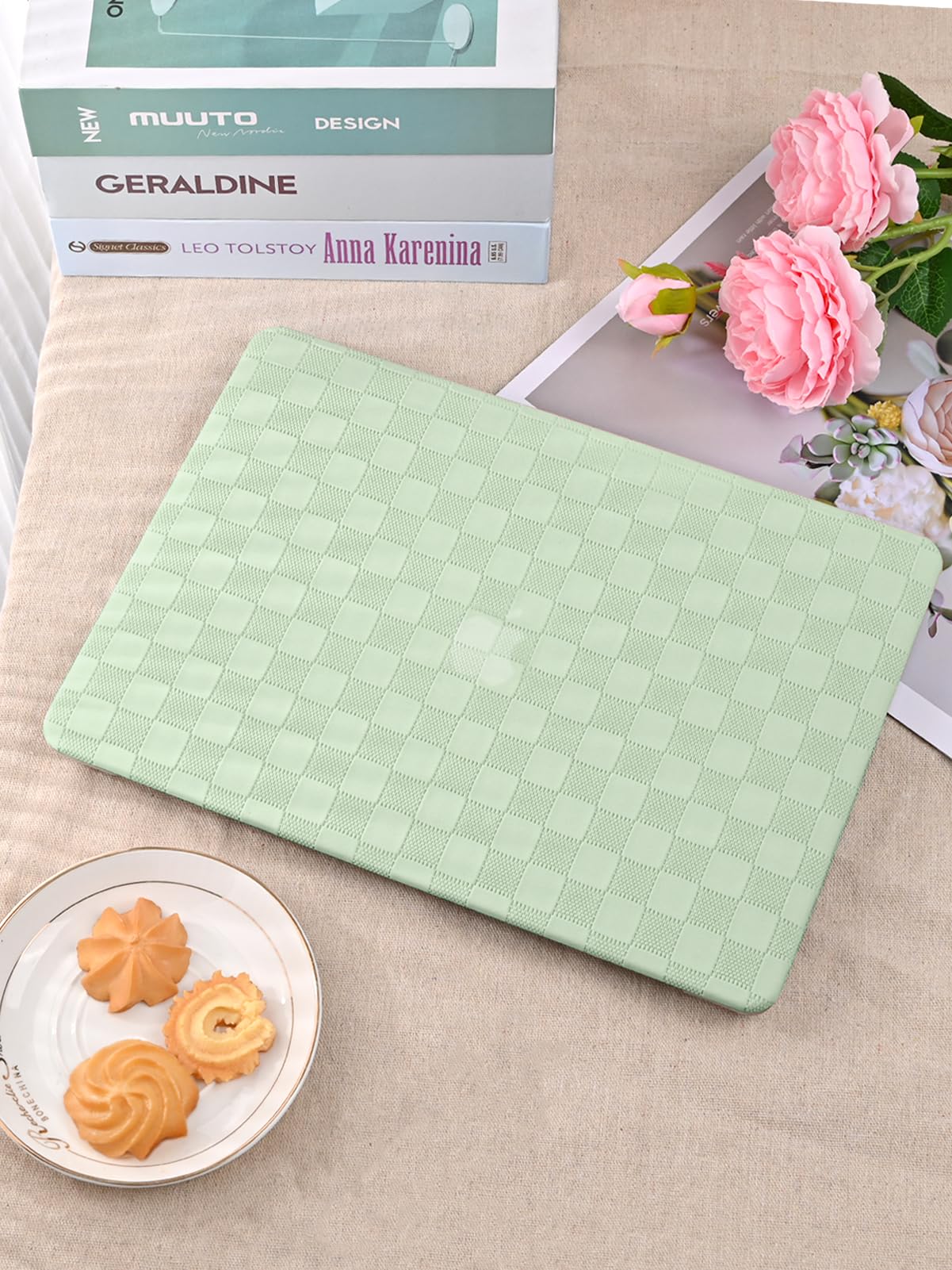Zaščitni Ovitek za Apple MacBook Air 13,6 M2/M3 A3113 A2681 – PVC Usnje Tartan z Zaščito Tipkovnice Zelen