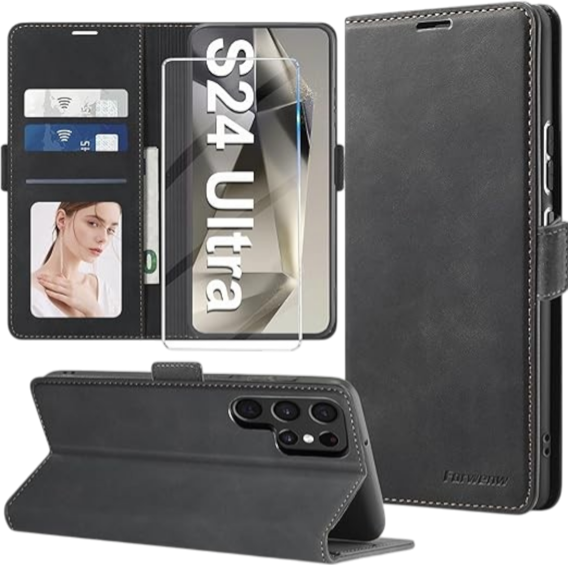 Preklopna torbica + zaščitna folija za Samsung Galaxy S24 Ultra – Infostyle – Črna