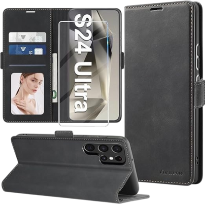 Preklopna torbica + zaščitna folija za Samsung Galaxy S24 Ultra – Infostyle – Črna