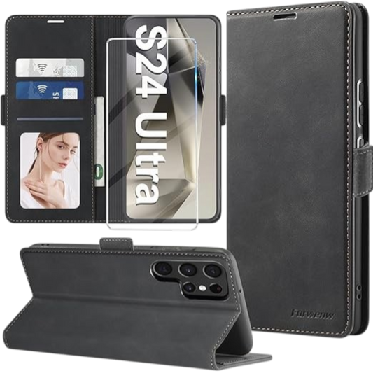 Preklopna torbica + zaščitna folija za Samsung Galaxy S24 Ultra – Infostyle – Črna