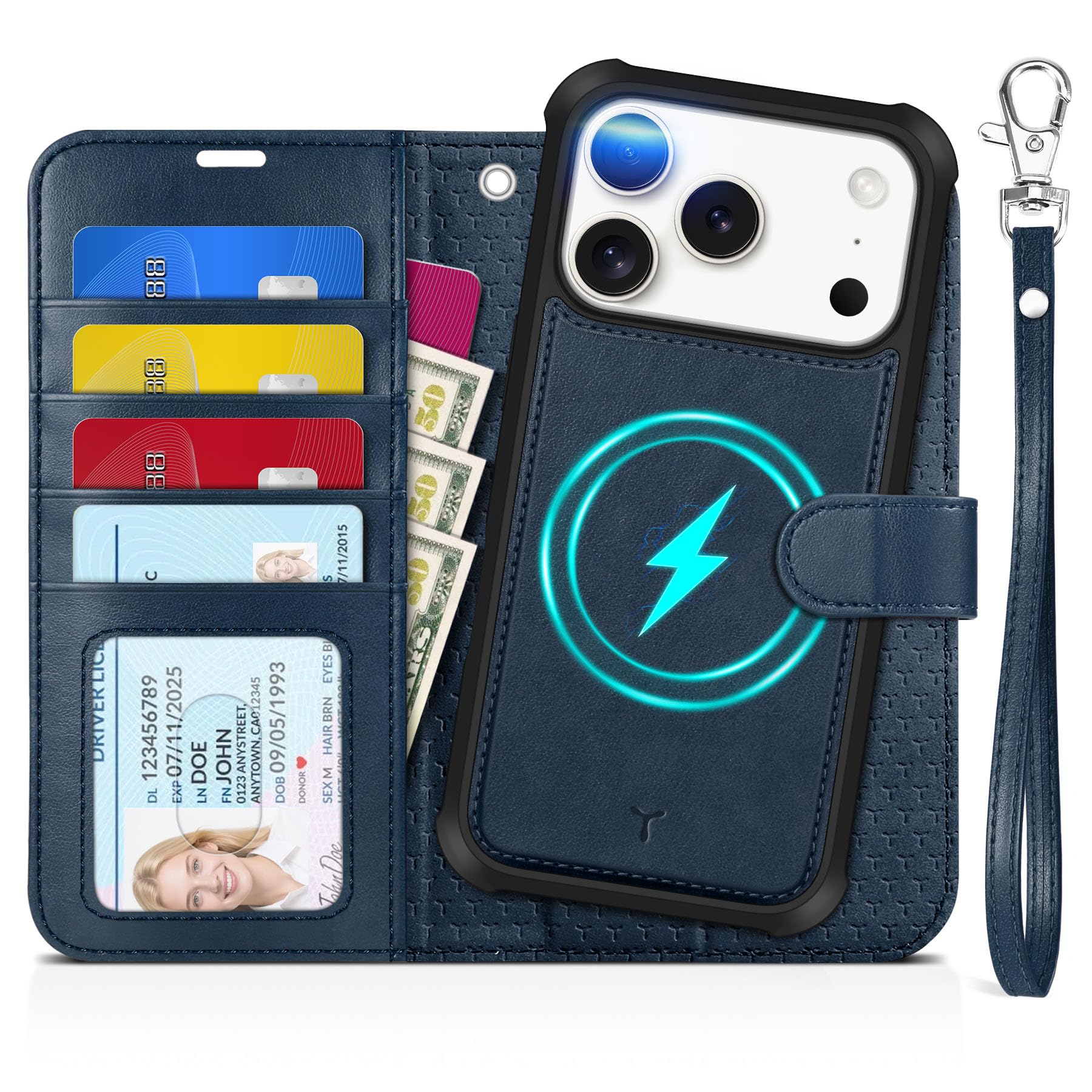 TUCCH-2v1-snemljiva-denarnica-za-iPhone-17-Pro-6-3-temno-modra:TUCCH 2v1 snemljiva denarnica za iPhone 17 Pro (6,3")– temno modra