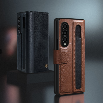 Ovitek "Aoge Leather" za telefon Samsung Z Fold 4 – Nillkin – Črna / Umetno usnje + PC