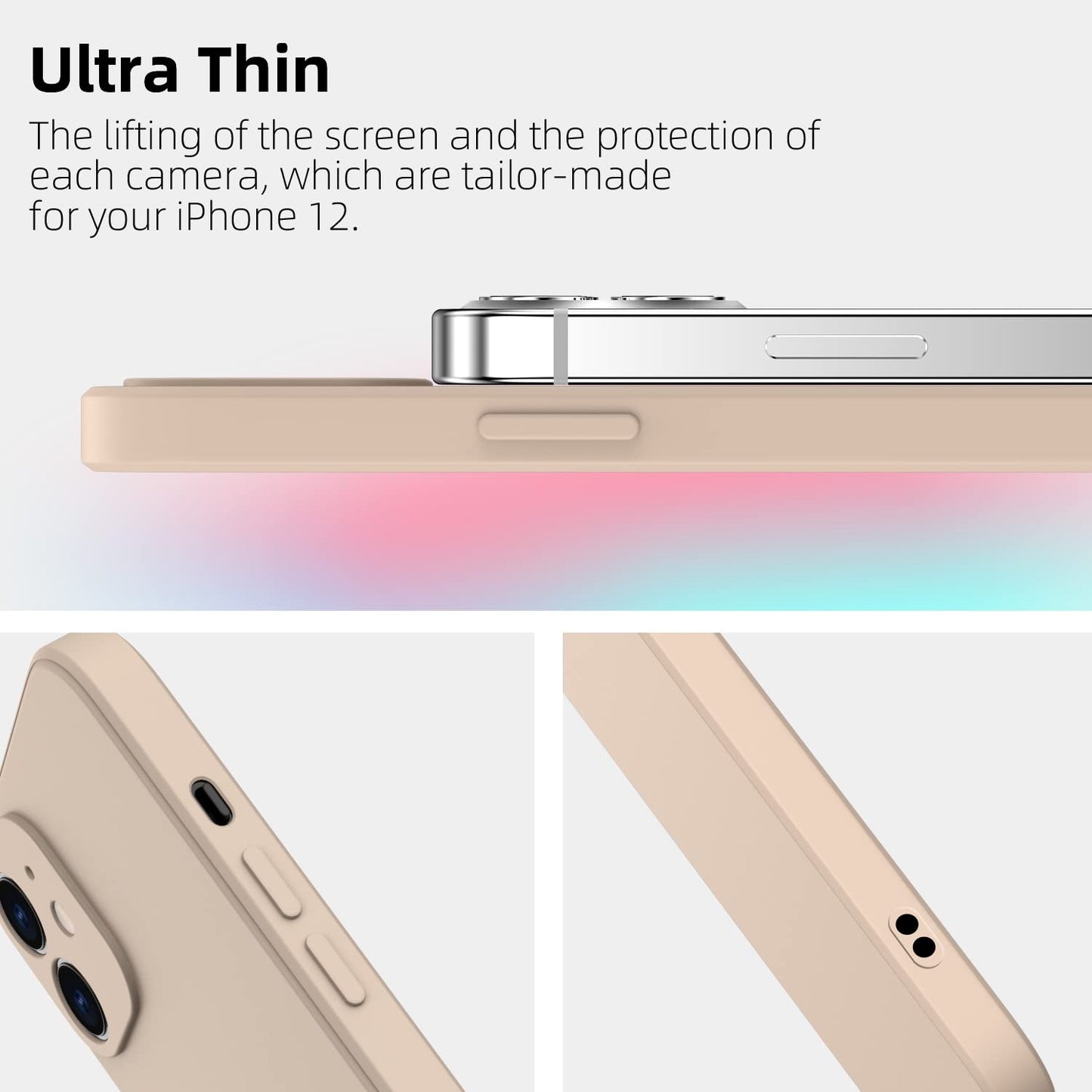 ElestBela Silicone Case for iPhone 12 - Ultra Thin Protective Case with Microfiber (Khaki)