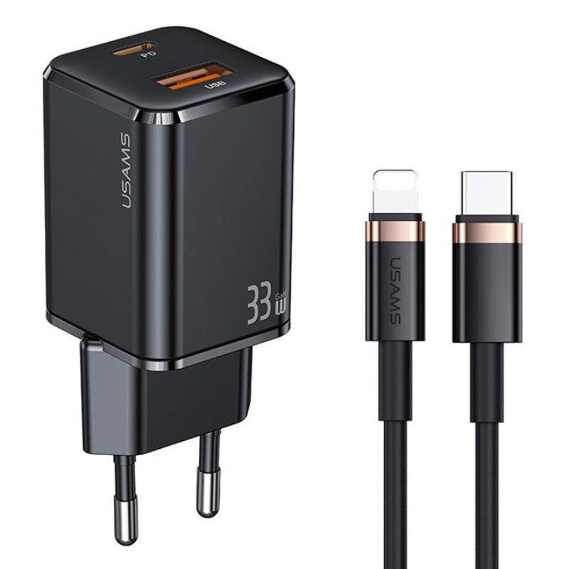 Polnilni adapter s kablom 33W USB C - ligtning - Črna – Usams