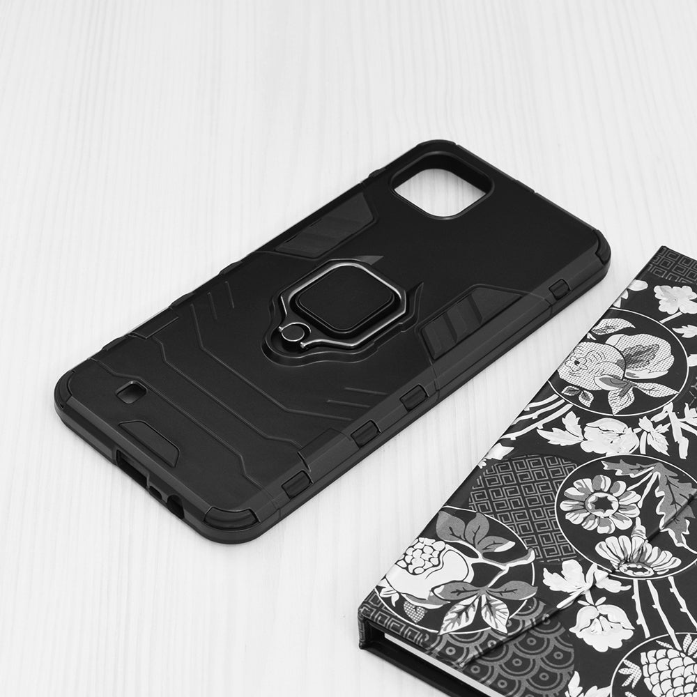 Silikonski ovitek "ring" za Realme C11 2021 - Črna – Infostyle – Črna / PC + TPU silikon