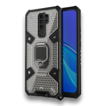 Silikonski ovitek "Honeycomb armor ring" za Xiaomi Redmi 9 - Črna – Infostyle – Črna / PC + TPU silikon