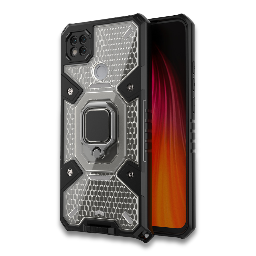 Silikonski ovitek "Honeycomb armor ring" za Xiaomi Redmi 9C - Črna – Infostyle – Črna / PC + TPU silikon
