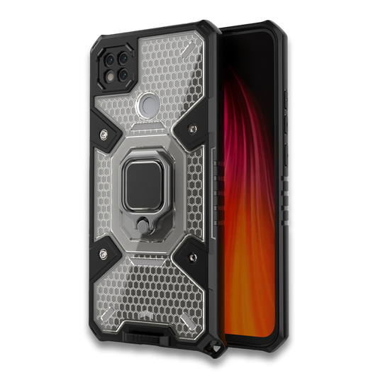 Silikonski ovitek "Honeycomb armor ring" za Xiaomi Redmi 9C - Črna – Infostyle – Črna / PC + TPU silikon