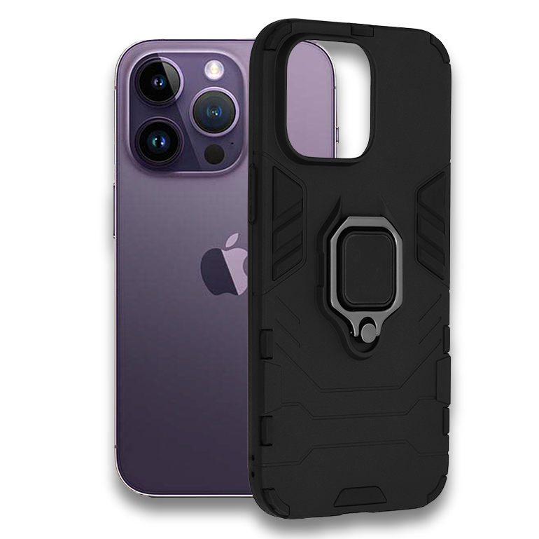 Silikonski ovitek "ring" za iPhone 14 Pro - Črna – Infostyle – Črna / PC + TPU silikon