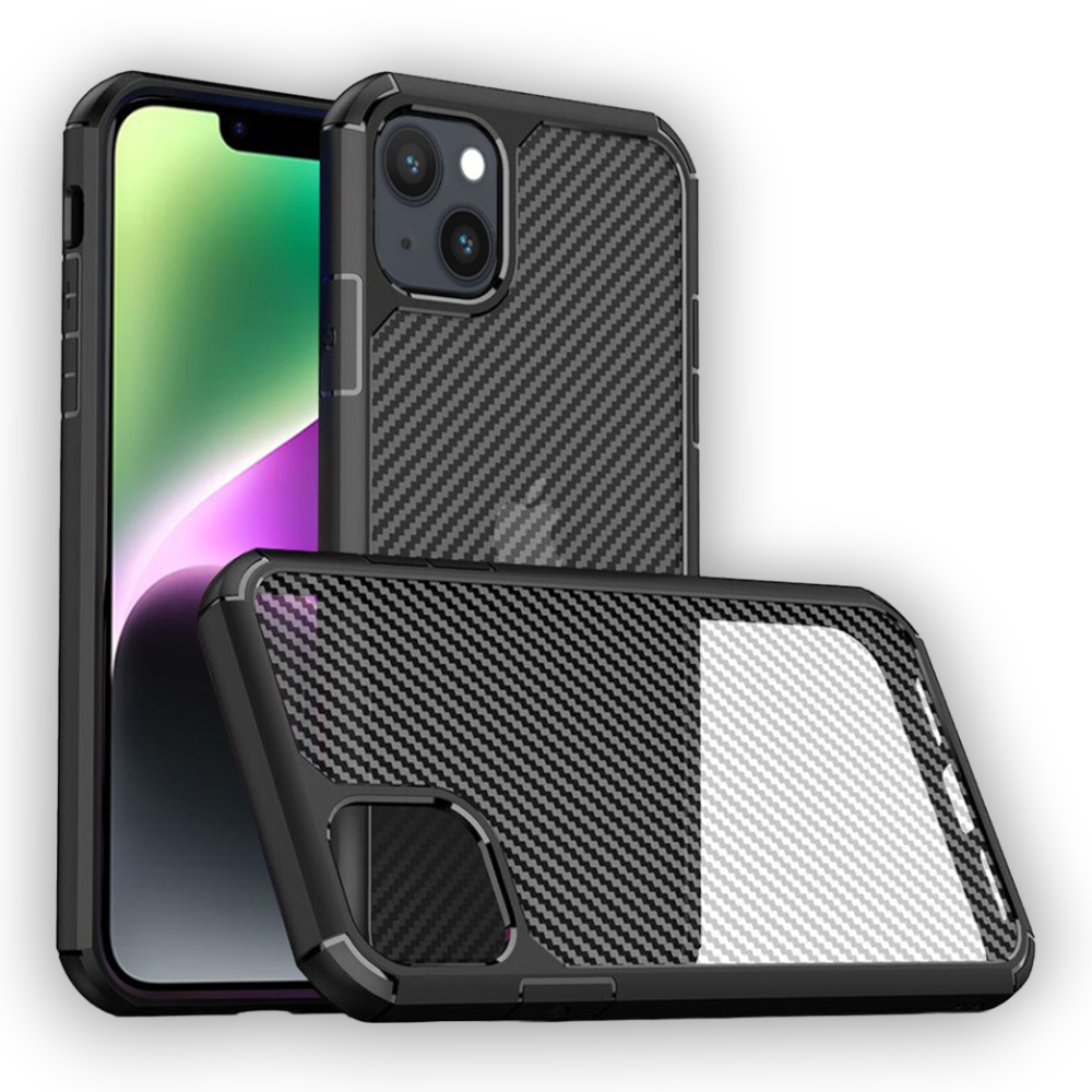 Ovitek "Carbon Fuse" za iPhone 14 – Infostyle – Črna / PC + TPU silikon