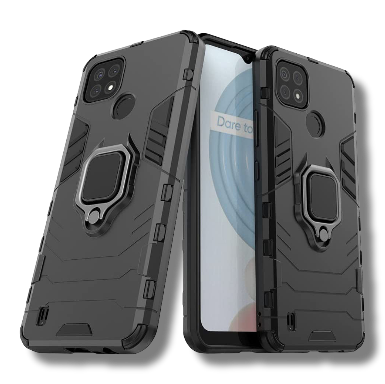 Silikonski ovitek "ring" za Realme C21 - Črna – Infostyle – Črna / PC + TPU silikon