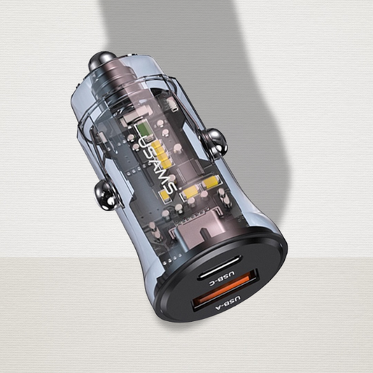 Avto polnilec A+C - Type-C PD30W, USB 18W – Usams – Prozorna