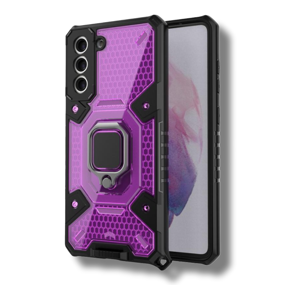 Silikonski ovitek "Honeycomb armor ring" za Samsung Galaxy S21 FE - Vijolična – Infostyle – Vijolična / PC + TPU silikon