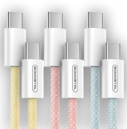 Polnilni in podatkovni kabel USB C- USB C v 3 barvah – Somostel – Roza
