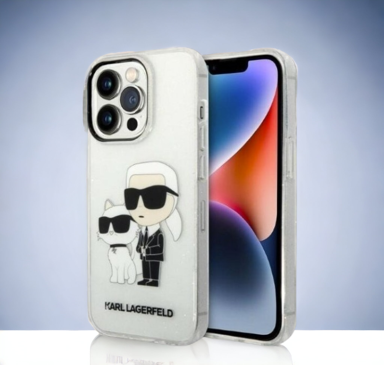 Ovitek Karl Lagerfeld "Karl & Choupette - glitter transparent" za iPhone 14 Pro Max (KLHCP14XHNKCTGT) – Prozorna / PC + 