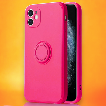 Silikonski ovitek "Silicone Ring" z držalom za iPhone 14 Pro Max – Vennus – Živo roza / TPU silikon