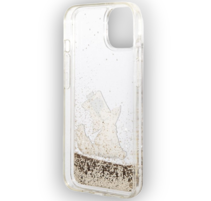 Ovitek Karl Lagerfeld "Choupette - liquid gold glitter" za iPhone 13/14/15 (KLHCP14SGCFD)