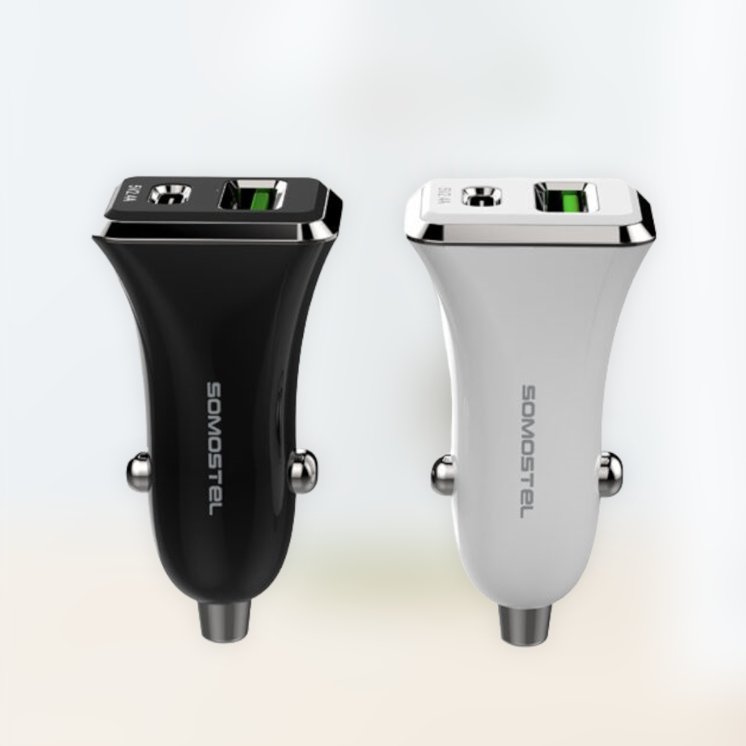 Avto polnilni adapter za hitro polnjenje USB in C 28W - Bela – Somostel – Bela