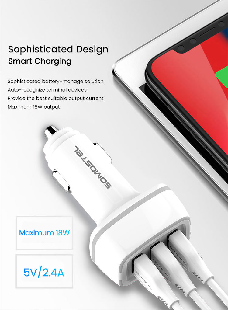 Avto polnilec 3 x USB - Črna – Somostel