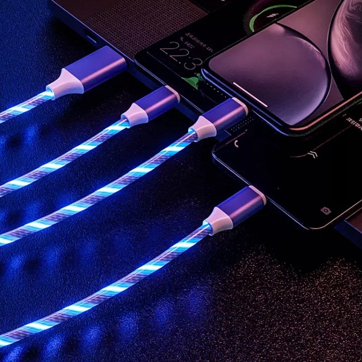 Polnilni in podatkovni kabel 3 v 1 LED – Infostyle – Modra