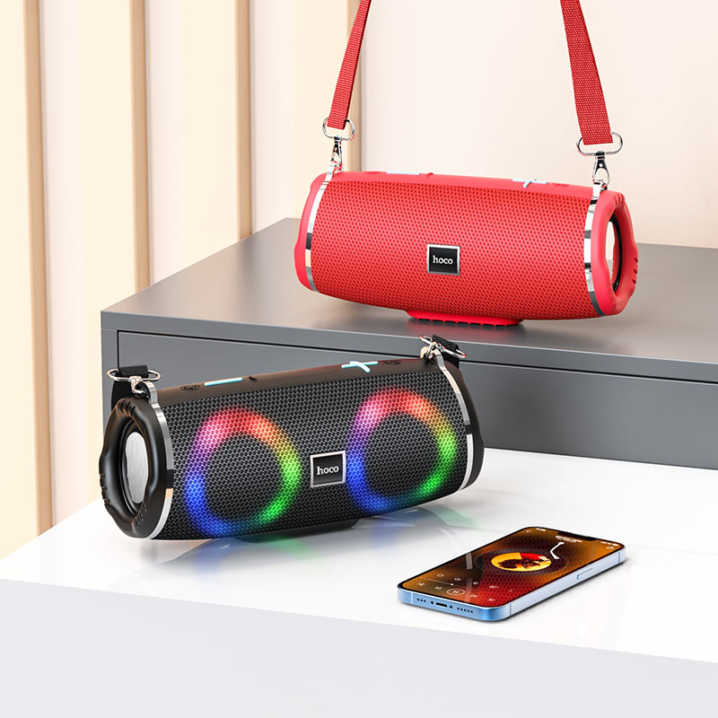 Bluetooth zvočnik Hoco "Sports" s paščkom in svetlobnimi učinki - Črna – Modra
