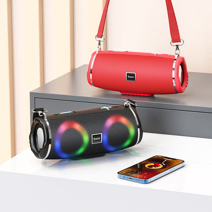 Bluetooth zvočnik Hoco "Sports" s paščkom in svetlobnimi učinki - Črna – Modra